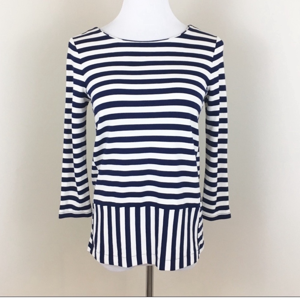 Madewell Navy Blue Nautical Stripes Stripeturn Ponte Top Blouse S - Picture 2 of 6